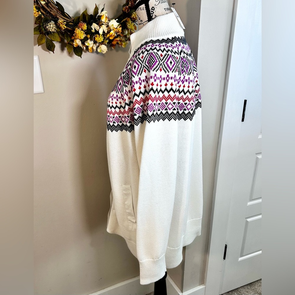 TALBOTS Thermolite® Modern Fair Isle Snap Front Sweater Jacket NWT Sz XL - Picture 7 of 12
